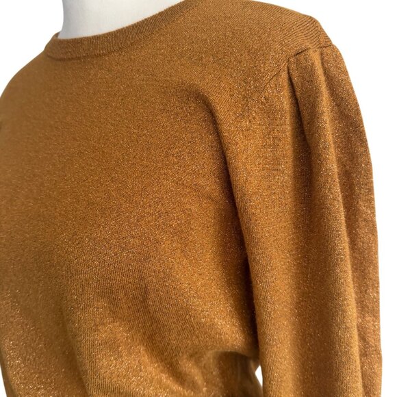ANN TAYLOR Dark Gold Metallic Crewneck Sweater Size Medium Petite - Picture 7 of 10